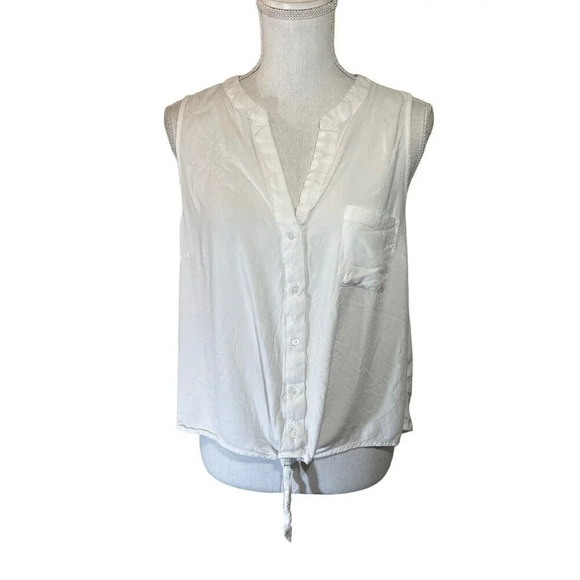 A New Day White Button Up Tank Top Womens Plus Size XXL Hem Tie Neutral Plain - Picture 1 of 5